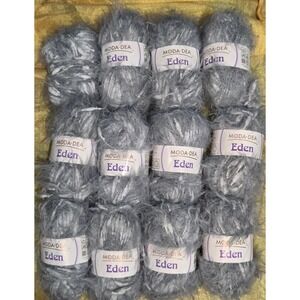 12 Skeins Moda Dea Eden Yarn Serpent 5341 Blue White Bulky Eyelash Fuzzy Lot 688